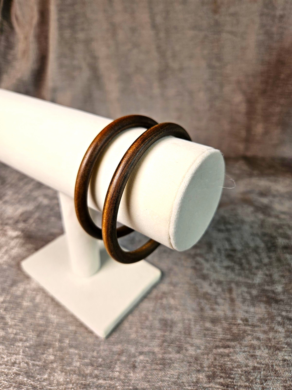 Wooden Slip-On Bangle Bracelet Set of 2 Stackable Minimalist Round Vintage
